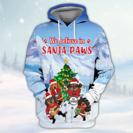 FUNSTUFFPRINT Dachshunds We Believe In Santa Paws 3D Shirt Dachshund Dog Lover  3D Hoodie and Zip Hoodie