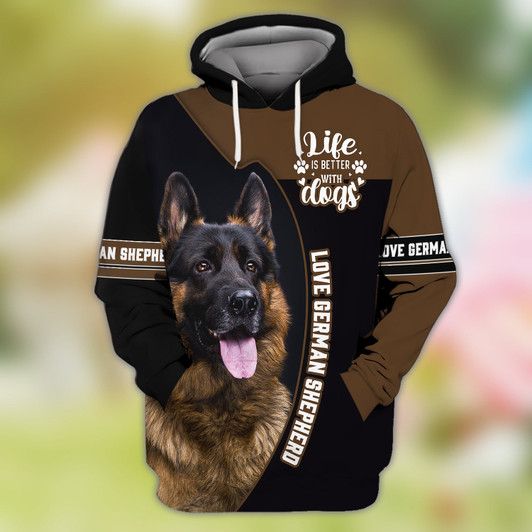 FUNSTUFFPRINT Love German Shepherd Better With Dogs  3D Hoodie and Zip Hoodie