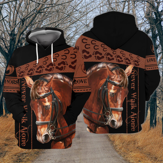 FUNSTUFFPRINT Never Walk Alone Love Horse 3D Hoodie and Zip Hoodie