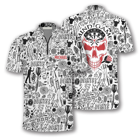 Custom Personalized Doodle Pattern Custom Darts Jerseys for Men, Skull Dart Shirt