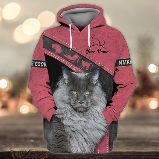 FUNSTUFFPRINT Maine Coon Pink Love Cats   3D Hoodie and Zip Hoodie