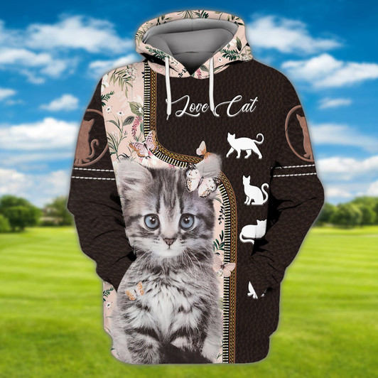FUNSTUFFPRINT Kittens Pink Love Cats  3D Hoodie and Zip Hoodie