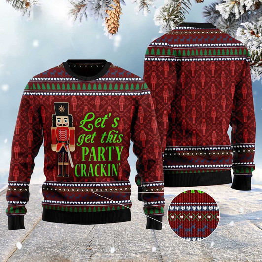 FUNSTUFFPRINT Let’S Get This Party Crackin’ Ugly Christmas Sweater, Christmas Sweater, Ugly Sweater, Funny Xmas Sweaters Ugly  Sweater