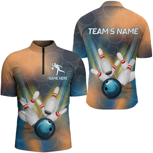 Custom Personalized Bowling Quarter-Zip Shirt Men 3D Bowling Jersey Custom Bowling Team League Shirts