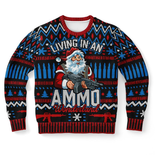 FUNSTUFFPRINT Living in An Ammo Wonderland Ugly Christmas Sweater, Christmas Sweater, Ugly Sweater, Funny Xmas Sweaters Ugly  Sweater