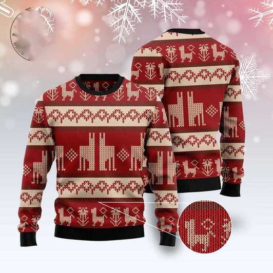FUNSTUFFPRINT Llama Christmas Ugly Christmas Sweater, Christmas Sweater, Ugly Sweater, Funny Xmas Sweaters Ugly  Sweater