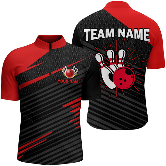 Custom Personalized Name Team Multi Color Bowling Jersey Men Custom Bowling Shirt Team Bowling Quarter-Zip Shirts