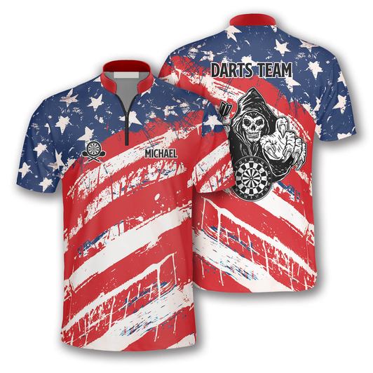 Custom Personalized American Flag Athlete Custom Darts Jerseys for Men, Reaper Dart Shirt