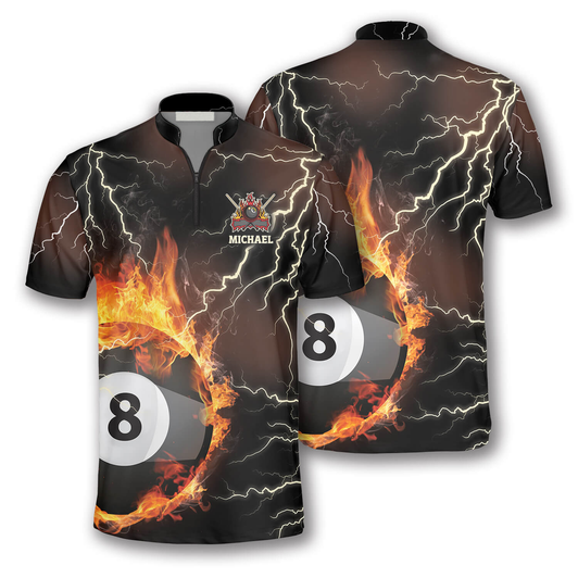 Custom Fire Flame Lightning Custom Billiard Jerseys for Men, Perfect Gift for Billiard Player