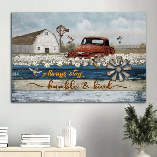 Beautiful Daisy Field Old Ladybug Car Always Stay Humble And Kind Canvas Wall Art - Christian Wall Decor
