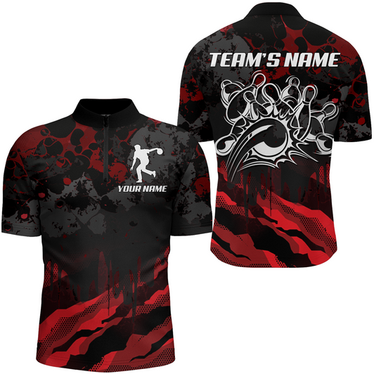 Custom Men Bowling Quarter-Zip Shirt Custom Multi Color Camo Bowling Jersey Bowling Team League Shirt