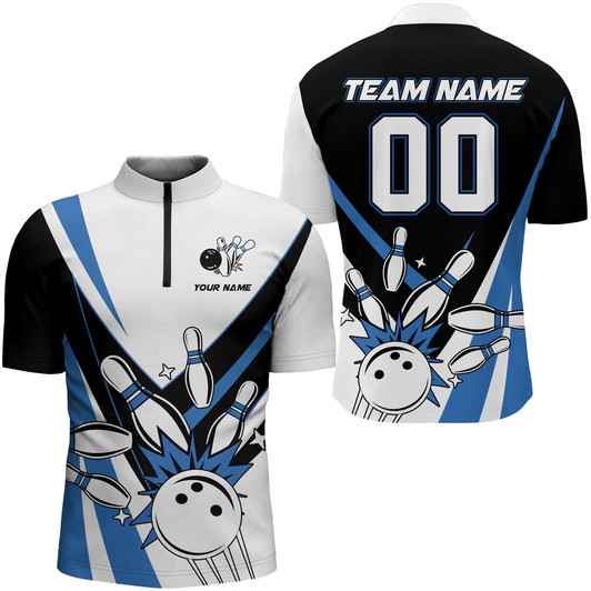 Custom Multi Color Bowling Quarter-Zip Shirt for Men Custom Name Number Bowling Team Shirt Bowlers Jersey