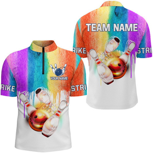 Custom Rainbow Custom Bowling Shirt for Men Bowling Jersey Bowling Team League Quarter-Zip Shirt