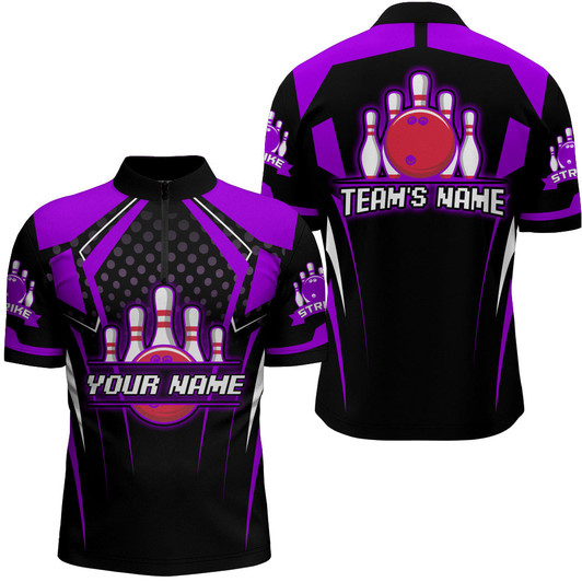 Custom Personalized Multi Color Bowling Jersey For Men Bowling Quarter-Zip Shirt For Team Strike, Perfect Gift for Bowling Lovers