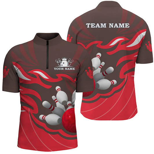 Custom Men's Bowling Quarter Zip Shirts Custom Multi Color Bowling Ball Pins Team League Jersey, Bowling Gift