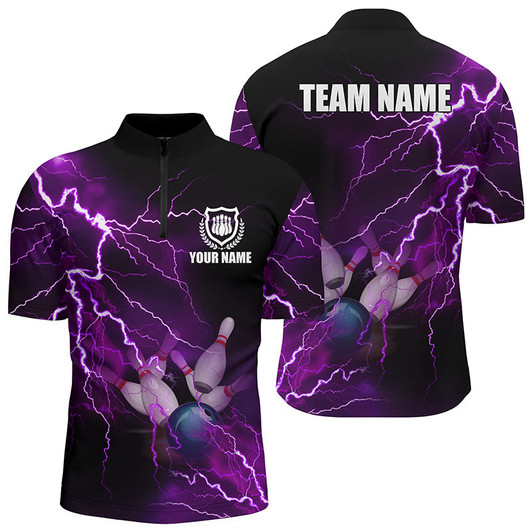 Custom Men's bowling Quarter Zip shirts Custom Many Color Lightning Thunder Bowling Team Jersey, Gift for Bowlers