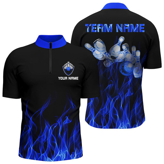 Custom Personalized Men Bowling Shirt Multicolor Flame Bowling Ball and Pins, Bowling jerseys for Bowler