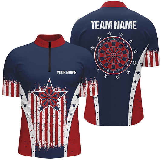 Custom Retro American Flag Darts Quarter Zip Shirt Personalized Patriotic Darts Jerseys For Men