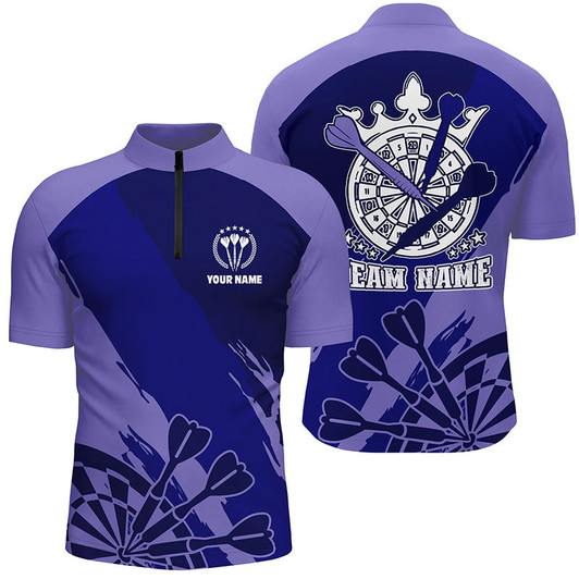 Custom Personalized Navy Purple Darts Quarter Zip Shirt Custom Cool Darts Jersey For Men
