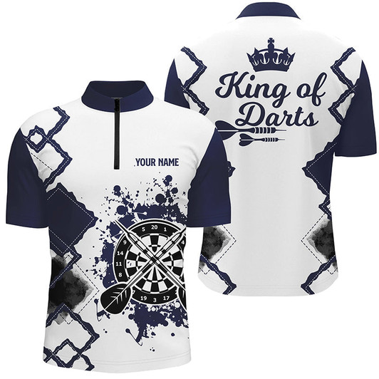 Custom King Of Darts Navy White Darts Quarter Zip Shirt Custom Cool Darts Jersey For Men