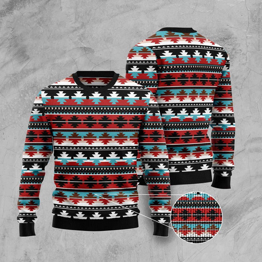FUNSTUFFPRINT Native American Pattern Ugly Christmas Sweater, Christmas Sweater, Ugly Sweater, Funny Xmas Sweaters Ugly  Sweater