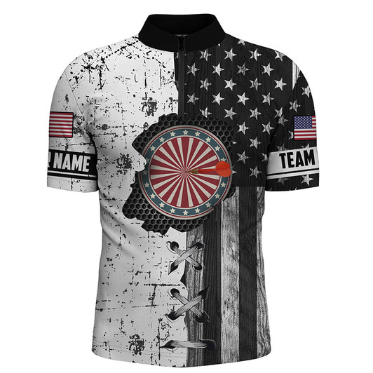 Custom Darts In My Heart Retro American Flag Quarter-Zip Shirt Patriotic Dart Jersey For Men