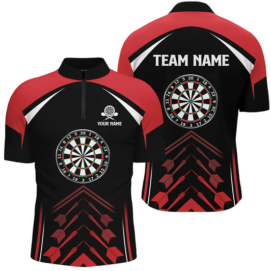 Custom Personalized Love Darts Red Black Quarter Zip Shirt Custom Cool Dart Jersey For Men