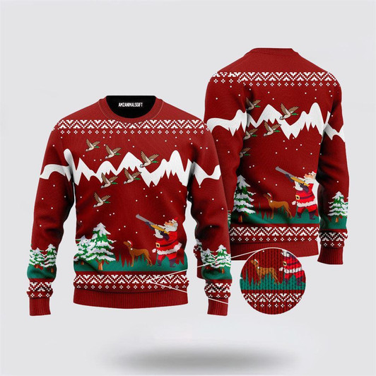 FUNSTUFFPRINT Santa Claus Sweater, Duck Hunting Cute Santa Claus Duck Hunting Christmas Ugly Sweater, Santa Claus Outfit History Ugly  Sweater