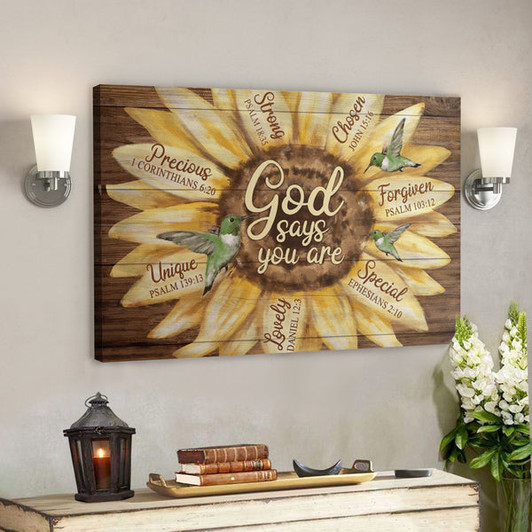 Bible Verse Wall Art Canvas - Green Hummingbird - God Says You Are Canvas - Ciaocustom