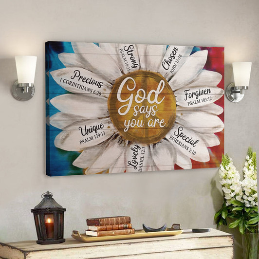 Bible Verse Wall Art Canvas - Colorful Daisy - God Says You Are Canvas - Ciaocustom