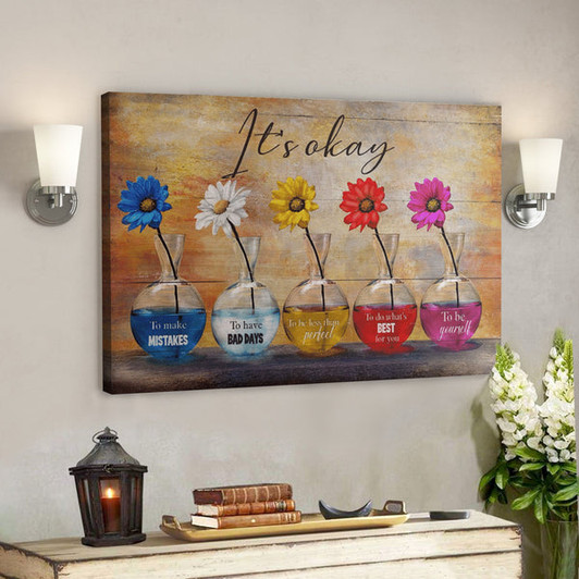 Bible Verse Wall Art Canvas - Colorful Daisy - Its Okay To Be Yourself Canvas - Ciaocustom