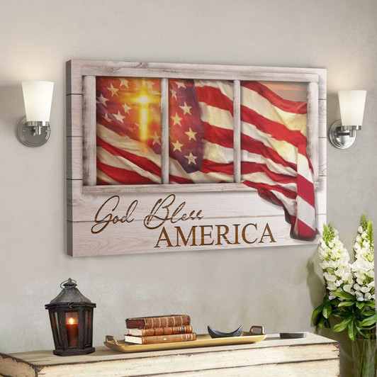 Bible Verse Wall Art Canvas - Cross Of Light - God Bless America Canvas - Ciaocustom