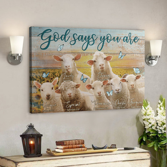 Bible Verse Wall Art Canvas - Cute Lamb - God Says You Are Canvas - Ciaocustom