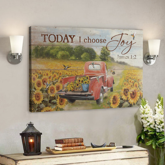 Bible Verse Wall Art Canvas - Beautiful Sunflower Road - Today I Choose Joy Canvas - Ciaocustom