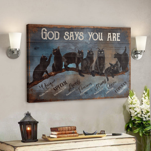 Bible Verse Wall Art Canvas - Black Cat - God Say You Are Amazing Canvas - Ciaocustom