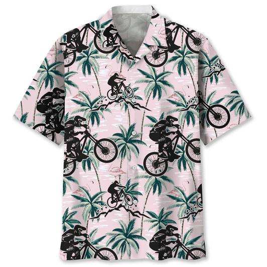 Mountain Bike Tropical Pink Hawaiian Shirt, Gift for Men Women Love Bike