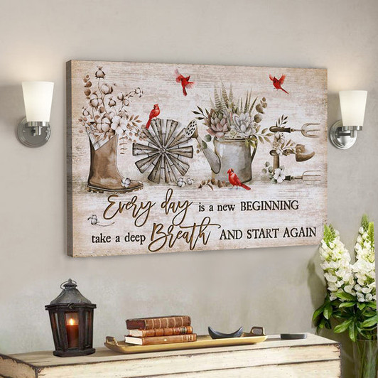 Christian Canvas Wall Art - Cardinal - Vintage Garden - Everyday Is A New Beginning - Ciaocustom