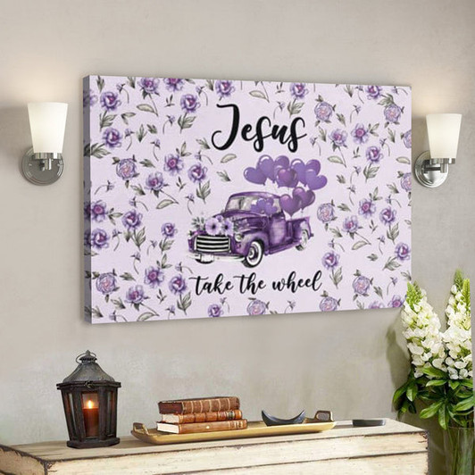 Bible Verse Canvas - Purple Jesus Take The Wheel Canvas Wall Art - Scripture Canvas Wall Art - Ciaocustom