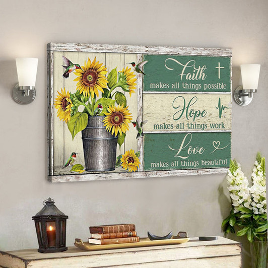 Bible Verse Canvas - Faith Hope Love Sunflower Canvas Wall Art - Scripture Canvas Wall Art - Ciaocustom