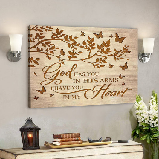 Bible Verse Canvas - God Has You In His Arms I Have You In My Heart Canvas - Scripture Canvas Wall Art - Ciaocustom