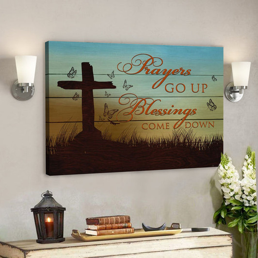 Bible Verse Canvas - Prayers Go Up Blessings Come Down Canvas - Scripture Canvas Wall Art - Ciaocustom