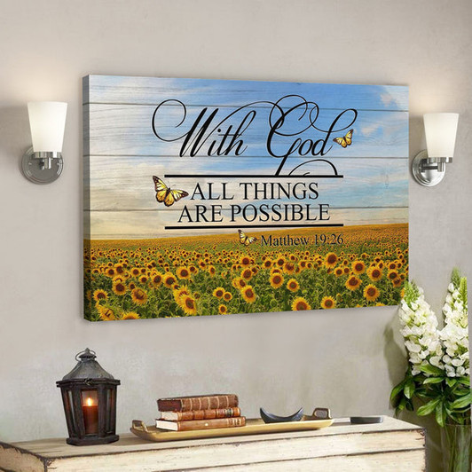 Bible Verse Canvas - Matthew 1926 With God All Things Are Possible Landscape Wall Art - Scripture Canvas Wall Art - Ciaocustom