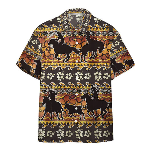 Men's 3D Team Roping Flower Hawaiian Pattern Custom Hawaii Shirt, cosplay Hawaiian Shirt