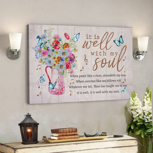 Bible Verse Canvas - It Is Well With My Soul Butterfly Floral Canvas Wall Art - Scripture Canvas Wall Art - Ciaocustom