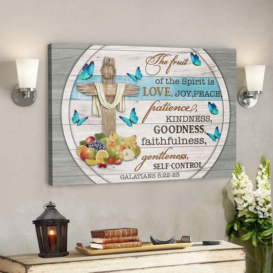 Bible Verse Canvas - The Fruit Of The Spirit Butterfly Cross Canvas - Scripture Canvas Wall Art - Ciaocustom