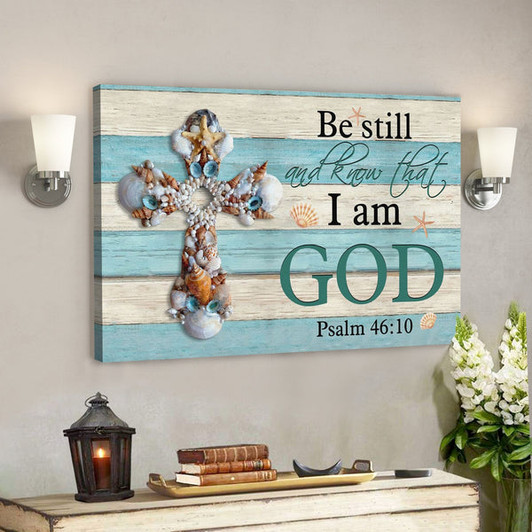 Bible Verse Canvas - Seashell Cross Be Still And Know Psalm 4610 Wall Art Canvas - Scripture Canvas Wall Art - Ciaocustom