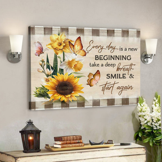 Bible Verse Canvas - Every Day Is A New Beginning Butterfly Sunflowers Wall Art Canvas - Scripture Canvas Wall Art - Ciaocustom