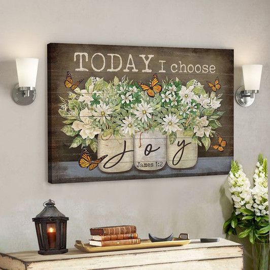 Bible Verse Canvas - Butterfly Flower James 12 Today I Choose Joy Canvas - Scripture Canvas Wall Art - Ciaocustom