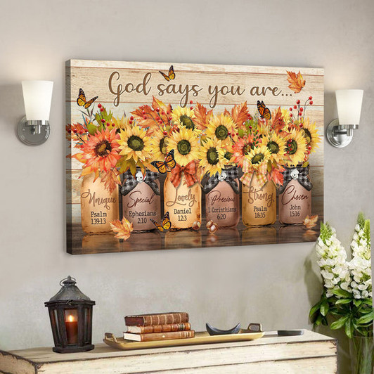 Bible Verse Canvas - Autumn Sunflower - God Says You Are Canvas Wall Art - Scripture Canvas Wall Art- Ciaocustom