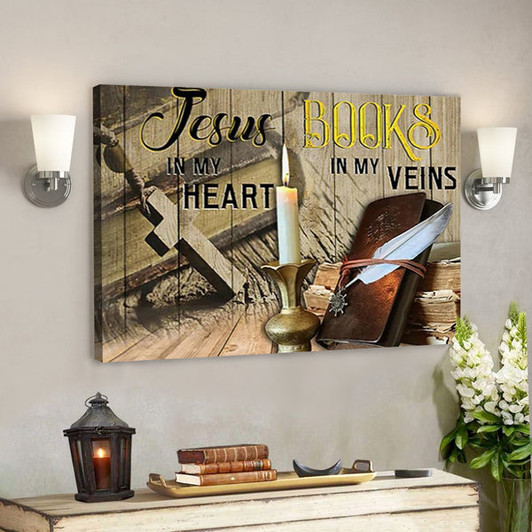 Bible Verse Canvas - Jesus In My Heart Books In My Vein Prayer - Scripture Canvas Wall Art- Ciaocustom